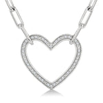 Load image into Gallery viewer, 1/10 Ctw Round Cut Diamond Heart Pendant With Paperclip Chain in Sterling Silver