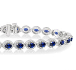 Load image into Gallery viewer, 4x3 MM Oval Cut Sapphire and 1 Ctw Round Cut Diamond Precious Bracelet in 14K White Gold
