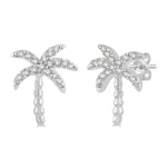 Load image into Gallery viewer, 1/10 Ctw Palm Tree Round Cut Diamond Petite Fashion Earring in 10K White Gold