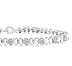 Load image into Gallery viewer, 1/6 Ctw Puffed Heart Plain and Round Cut Diamond Fashion Bracelet in Sterling Silver