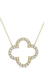 Load image into Gallery viewer, 1 Ctw Clover Round Cut Diamond Pendant With Chain in 14K Yellow Gold
