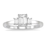 Load image into Gallery viewer, 5/8 Ctw Emerald and Baguette Diamond Engagement Ring with 1/2 Ct Emerald cut Center Stone in 14K White Gold