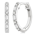 Load image into Gallery viewer, 1/4 Ctw Petite Baguette and Round Cut Diamond Fashion Huggies in 10K White Gold