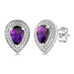 Load image into Gallery viewer, 6X4 MM Pear Shape Amethyst and 1/50 Ctw Round Cut Diamond Semi-Precious Earrings in Sterling Silver