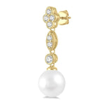 Load image into Gallery viewer, 7 MM Cultured Pearls and 1/3 Ctw Round Cut Diamond Drop Earrings in 14K Yellow Gold