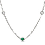 Load image into Gallery viewer, 2.85 MM Emerald and 1/2 Ctw Round Cut Diamond Precious Station Necklace in 14K White Gold