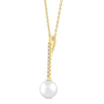 Load image into Gallery viewer, 7 MM Round Shape Cultured Pearl and 1/10 Ctw Petite Round Cut Diamond Fashion Pendant With Chain in 10K Yellow Gold