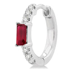 Load image into Gallery viewer, 4X2 MM Baguette Cut Ruby and 1/8 Ctw Petite Round Cut Diamond Fashion Huggies in 10K White Gold