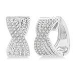 Load image into Gallery viewer, 1/3 Ctw Petite Wide Criss Cross Rope and Round Cut Diamond Fashion Huggies in 14K White Gold