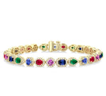 Load image into Gallery viewer, 4X3 MM & 4 MM Mixed Shape Gemstone and 1 1/3 Ctw Round Cut Halo Diamond Bracelet in 14K Yellow Gold