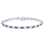 Load image into Gallery viewer, 4X2 MM Baguette Cut Sapphire and 1 1/10 Ctw Art Deco Round Cut Diamond Precious Bracelet in 14K White Gold