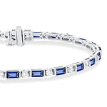 Load image into Gallery viewer, 4X2 MM Baguette Cut Sapphire and 1 1/10 Ctw Art Deco Round Cut Diamond Precious Bracelet in 14K White Gold