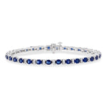 Load image into Gallery viewer, 4X3 MM Oval Cut Sapphire and 1/3 Ctw Round Cut Diamond Precious Bracelet in 14K White Gold
