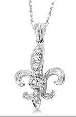 Load image into Gallery viewer, 1/6 Ctw Round Cut Diamond Fleur De Lis Pendant in 14K White Gold with Chain