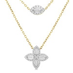 Load image into Gallery viewer, 1/2 Ctw Floral Baguette and Round Cut Diamond Layered Fashion Necklace in 14K Yellow Gold