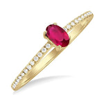 Load image into Gallery viewer, 5x3 MM Oval Cut Ruby and 1/10 Ctw Petite Round Cut Diamond Precious Fashion Ring in 10K Yellow Gold
