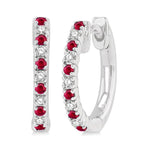 Load image into Gallery viewer, 1.35 MM Round Shape Ruby and 1/10 Ctw Round Cut Diamond Petite Precious Fashion Huggies in 10K White Gold