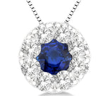 Load image into Gallery viewer, 3.8 MM Sapphire and 1/3 Ctw Round Cut Lovebright Diamond Precious Pendant With Chain in 14K White Gold