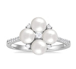 Load image into Gallery viewer, 5x5 MM Round Shape Floral Cultured Pearls and 1/6 Ctw Round Cut Diamond Fashion Ring in 10K White Gold
