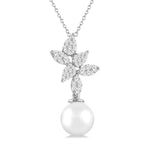 Load image into Gallery viewer, 9 MM Cultured Pearl and 1/2 Ctw Lovebright Round Cut Diamond Fashion Pendant With Chain in 14K White Gold