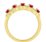 Load image into Gallery viewer, 4x3 MM Oval Cut Ruby and 1/3 Ctw Round Cut Diamond Precious Wedding Band in 14K Yellow Gold