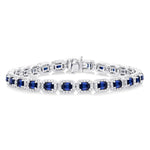 Load image into Gallery viewer, 4X3 MM Emerald Cut Sapphire and 2 1/5 Ctw Round Cut Diamond Halo Precious Bracelet in 14K White Gold