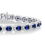 Load image into Gallery viewer, 4X3 MM Emerald Cut Sapphire and 2 1/5 Ctw Round Cut Diamond Halo Precious Bracelet in 14K White Gold