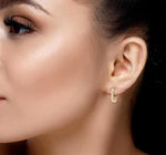 Load image into Gallery viewer, 1/5 Ctw Twin Row Round Cut Diamond Fashion Hoop Earring in 10K Yellow Gold
