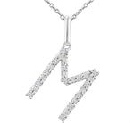 Load image into Gallery viewer, 1/10 Ctw Initial 'M' Round Cut Diamond Fashion Pendant With Chain in Sterling Silver