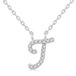 Load image into Gallery viewer, 1/20 Ctw Initial 'T' Round cut Diamond Pendant With Chain in 14K White Gold
