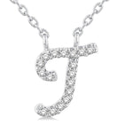 Load image into Gallery viewer, 1/20 Ctw Initial 'T' Round cut Diamond Pendant With Chain in 14K White Gold