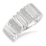 Load image into Gallery viewer, 1/10 Ctw Wide Ribbed Plain Polished and Round Cut Diamond Bold Fashion Band in Sterling Silver