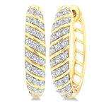 Load image into Gallery viewer, 1/2 Ctw Ribbed Swirl Round Cut Diamond Fashion Hoop Earring in 10K Yellow Gold