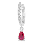 Load image into Gallery viewer, 5x3 MM Pear Shape Ruby and 1/8 Ctw Round Cut Diamond Petite Fashion Huggie Earrings in 10K White Gold