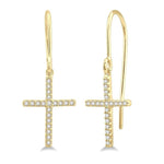 Load image into Gallery viewer, 1/6 Ctw Cross Charm Petite Round Cut Diamond Fashion Earrings in 10K Yellow Gold