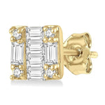 Load image into Gallery viewer, 1/6 Ctw Square Shape Baguette and Round Cut Diamond Petite Fashion Earring in 10K Yellow Gold.