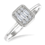 Load image into Gallery viewer, 1/6 Ctw Petite Bezel Set Emerald Shape Fusion Baguette and Round Cut Diamond Fashion Ring in 10K White Gold