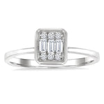 Load image into Gallery viewer, 1/6 Ctw Petite Bezel Set Emerald Shape Fusion Baguette and Round Cut Diamond Fashion Ring in 10K White Gold