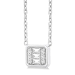 Load image into Gallery viewer, 1/6 Ctw Petite Bezel Set East-West Emerald Shape Fusion Baguette and Round Cut Diamond Fashion Pendant With Chain in 10K White Gold