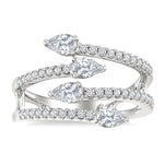 Load image into Gallery viewer, 7/8 Ctw Split Double Bypass Pear and Round Cut Diamond Open Fashion Ring in 14K White Gold