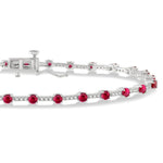 Load image into Gallery viewer, 2.5 MM Round Cut Ruby and 1/2 Ctw Round Cut Diamond Precious Bracelet in 10K White Gold