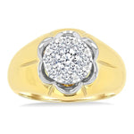Load image into Gallery viewer, 1 Ctw Floral Center Lovebright Round Cut Diamond Men's Ring in 10K Yellow and White Gold