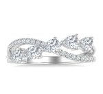 Load image into Gallery viewer, 7/8 Ctw Split Criss Cross Pear and Round Cut Diamond Fashion Ring in 14K White Gold