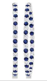 Load image into Gallery viewer, 2.5 MM Round Cut Sapphire and 2 1/2 Ctw Round Cut Diamond Precious Inside-Out Alternating Hoop Earrings in 14K White Gold