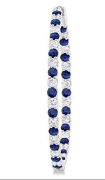 Load image into Gallery viewer, 2.5 MM Round Cut Sapphire and 2 1/2 Ctw Round Cut Diamond Precious Inside-Out Alternating Hoop Earrings in 14K White Gold