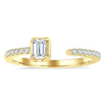 Load image into Gallery viewer, 3/8 Ctw Emerald and Round Cut Diamond Fashion Open Ring in 14K Yellow Gold
