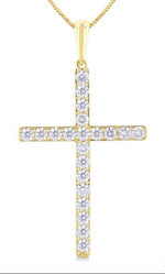 Load image into Gallery viewer, 1/2 Ctw Round Cut Diamond Prong Set 1-Inch Plate Cross Pendant With Chain in 14K Yellow Gold