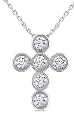Load image into Gallery viewer, 1/2 Ctw Round Cut Diamond 6-Stone Bezel Set Cross Pendant With Chain in 14K White Gold