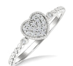 Load image into Gallery viewer, 1/8 Ctw Petite Bead Shank Heart Motif Round Cut Diamond Fashion Ring in 10K White Gold
