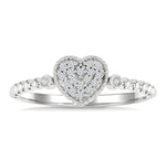 Load image into Gallery viewer, 1/8 Ctw Petite Bead Shank Heart Motif Round Cut Diamond Fashion Ring in 10K White Gold